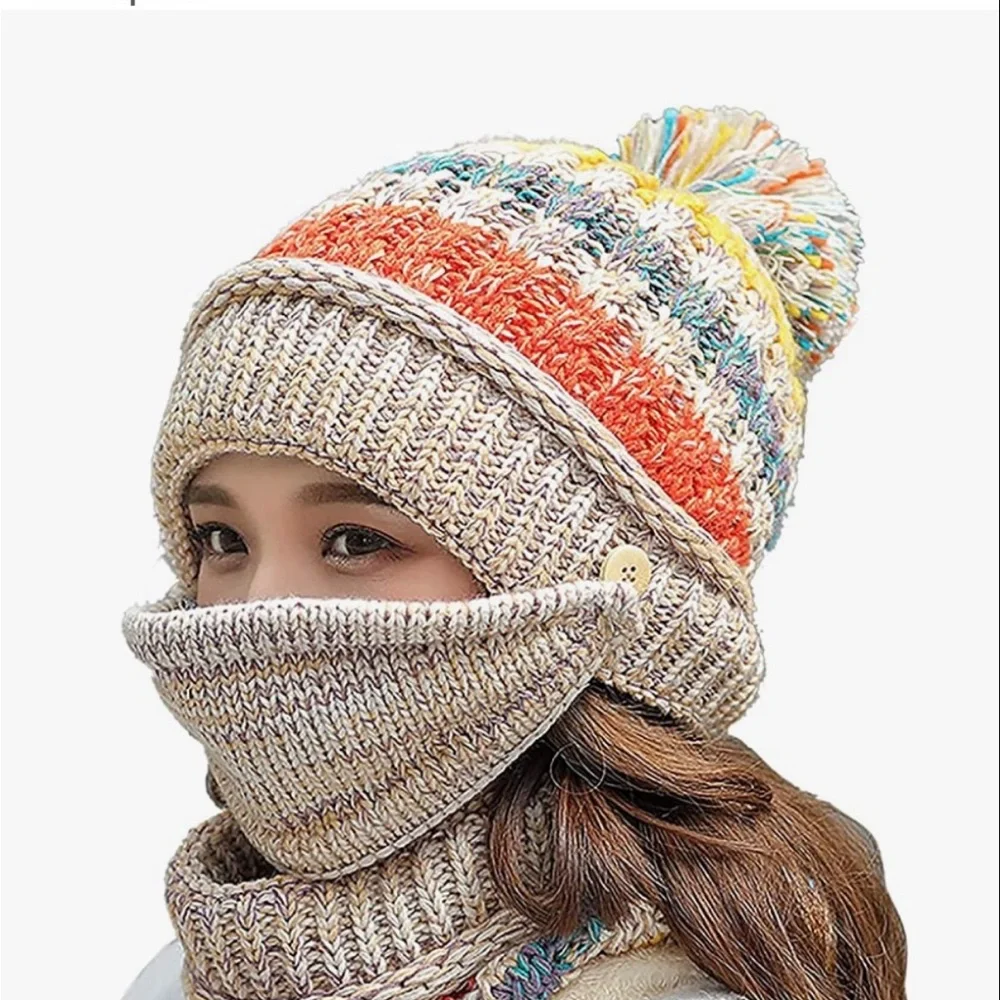 Multicolor Knit Beanie and Scarf Set brand new women’s gift